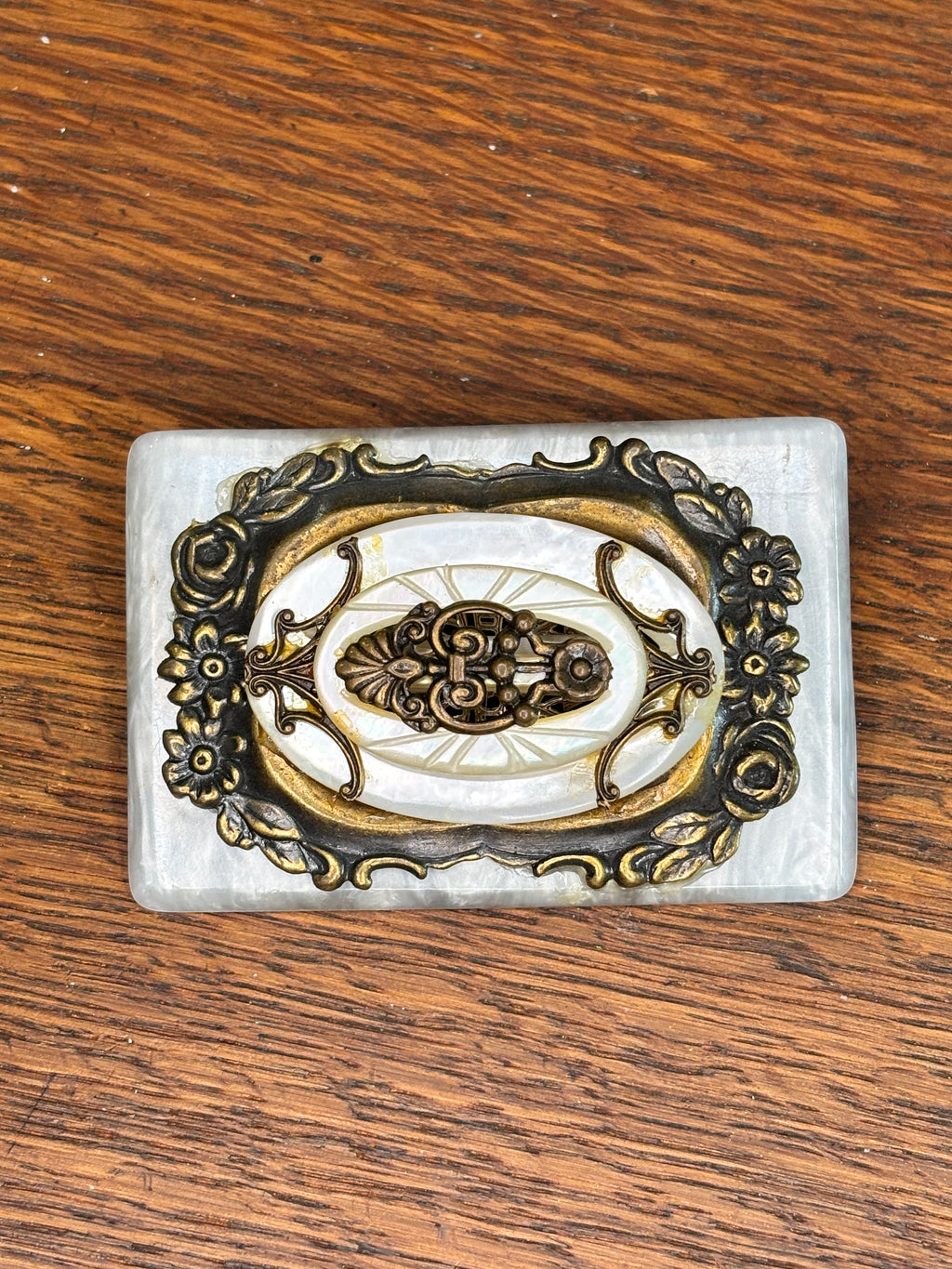Handcrafted Mixed Metal & Mother Of Pearl Assemblage Brooch
 2-2A MOP