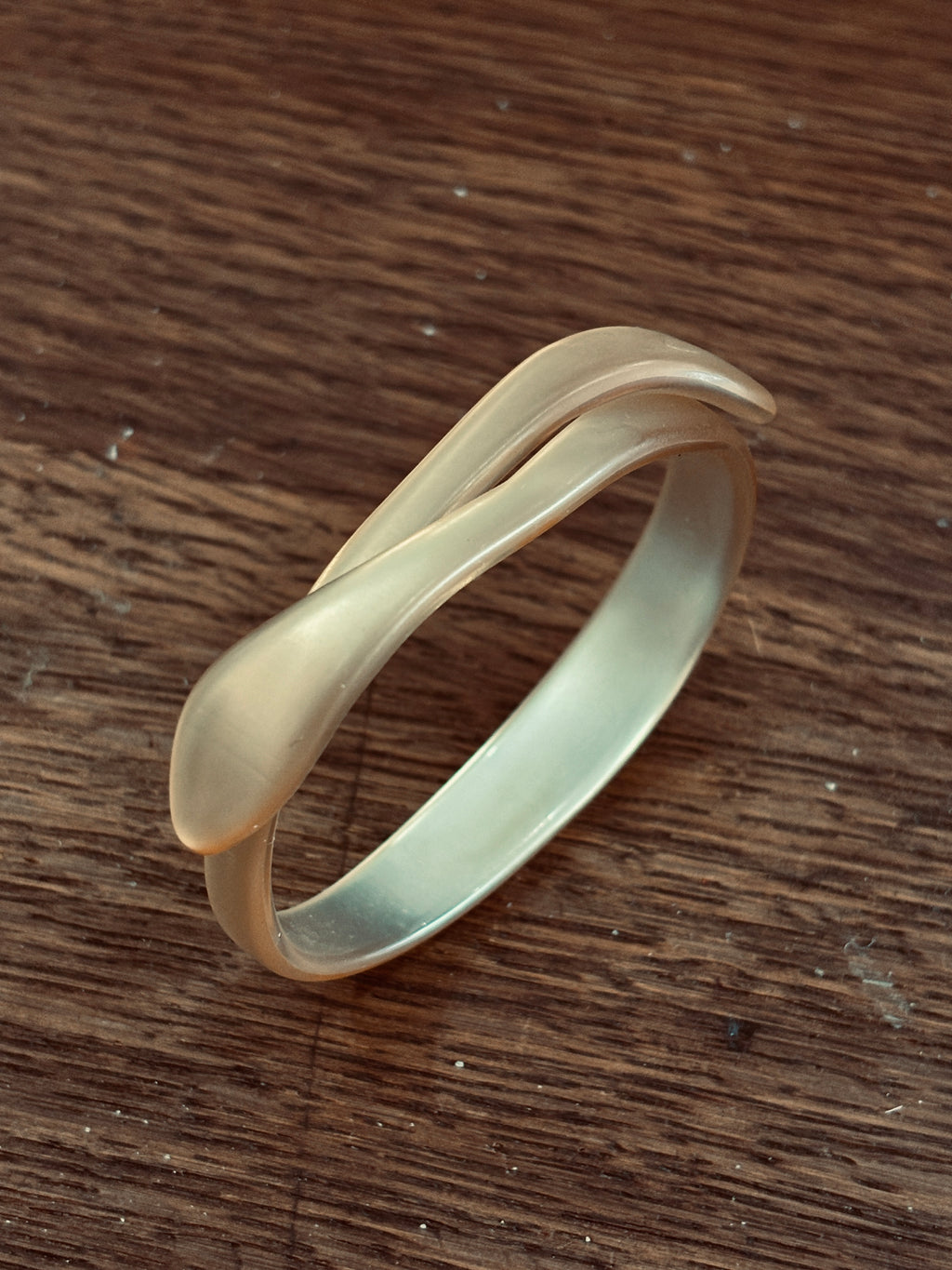 Frosted Lucite Modernist Twist Bangle Bracelet