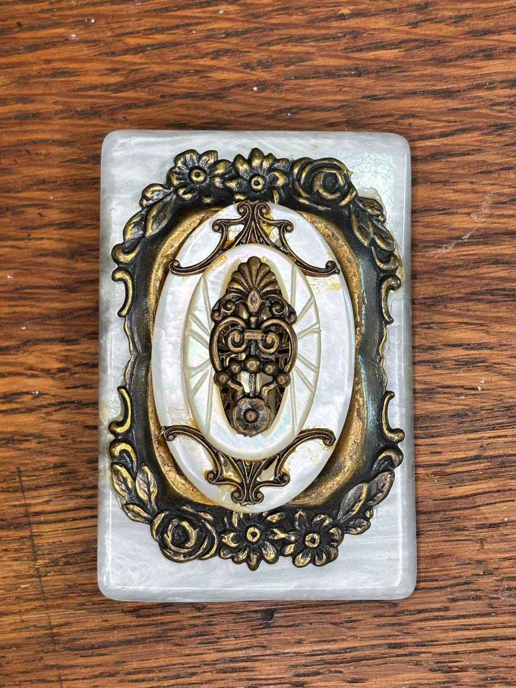 Handcrafted Mixed Metal & Mother Of Pearl Assemblage Brooch
 2-2A MOP