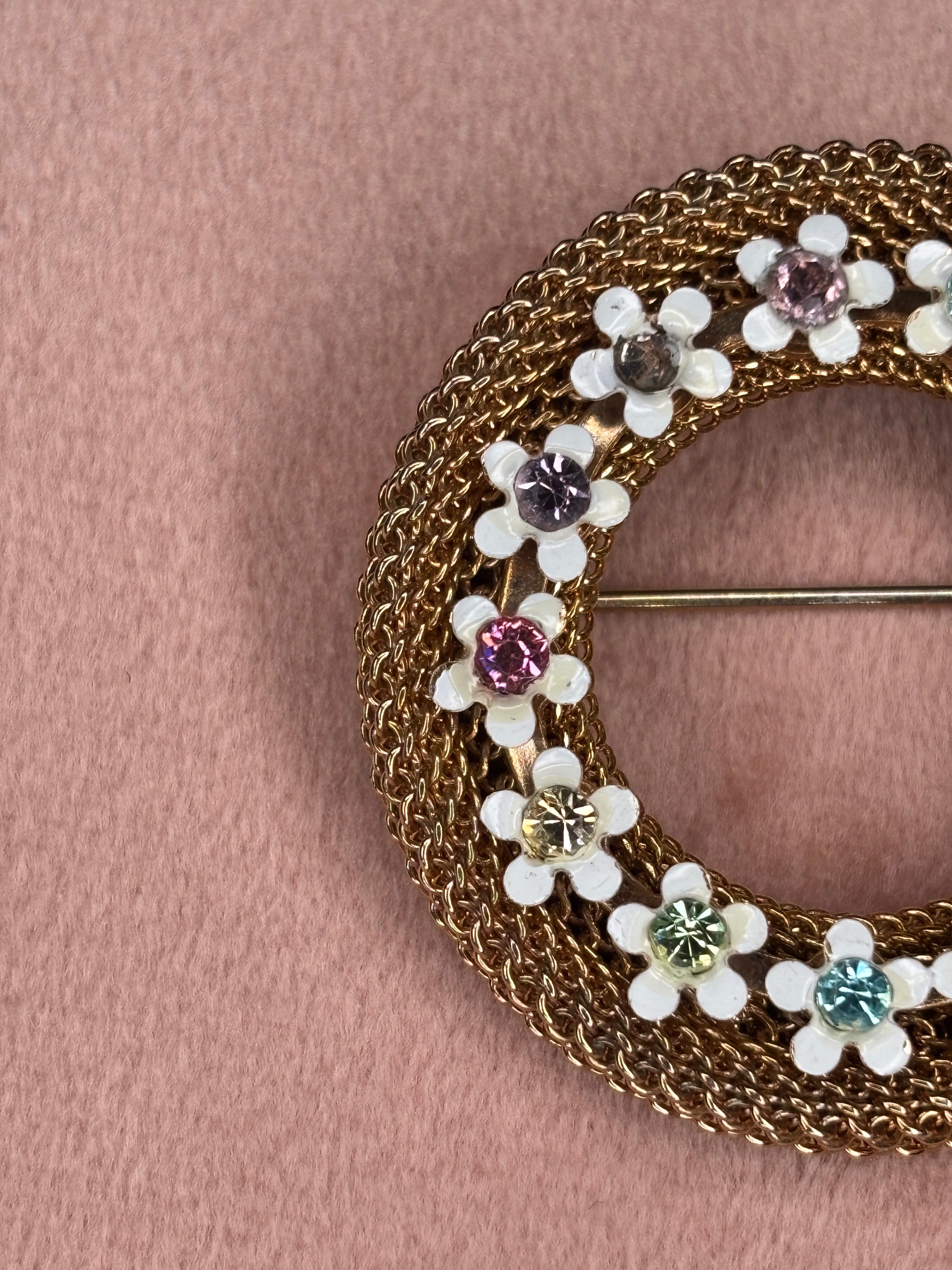 Floral Rhinestone Wreath Brooch