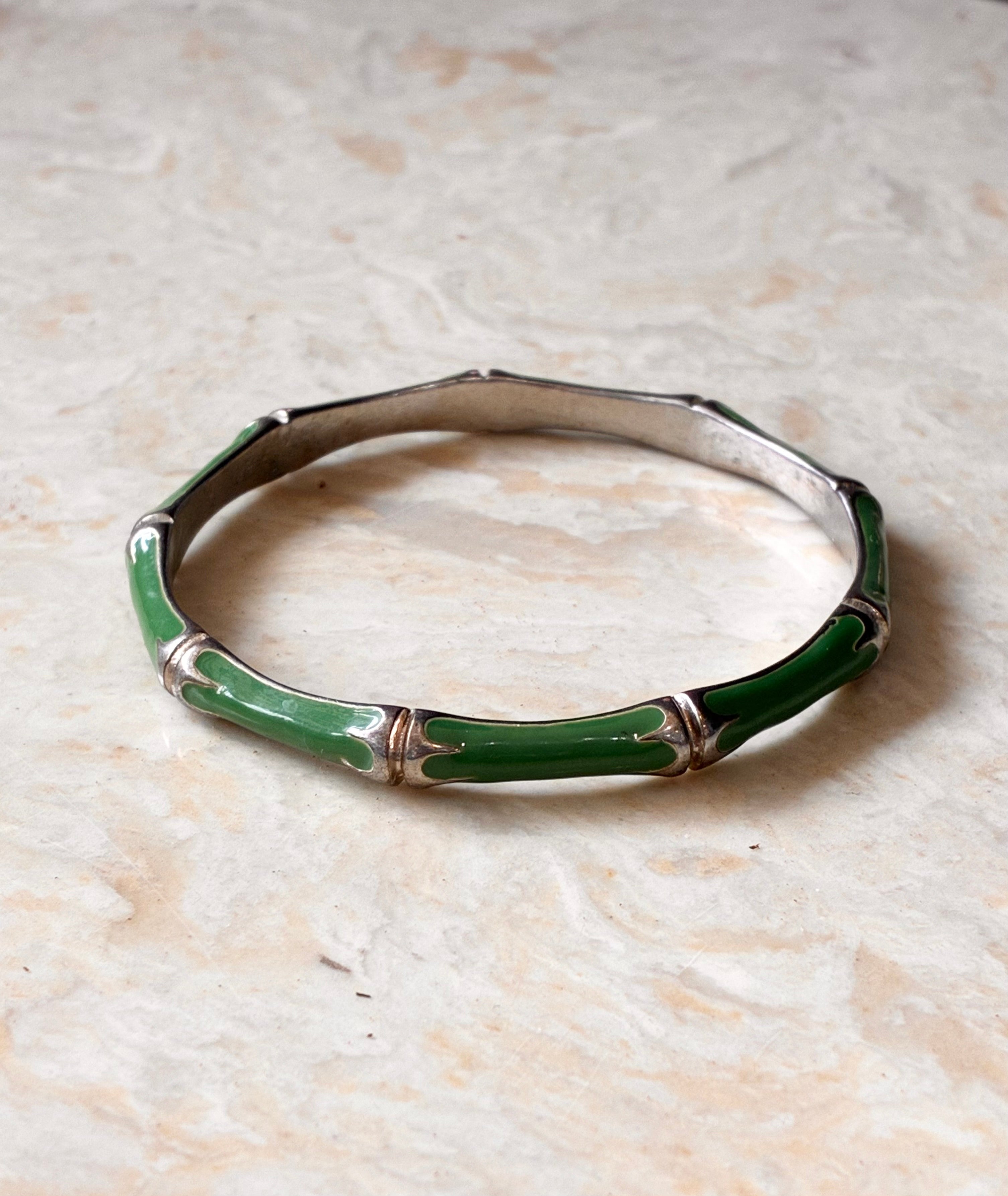 Green Enamel Gold Tone Bamboo Bracelet