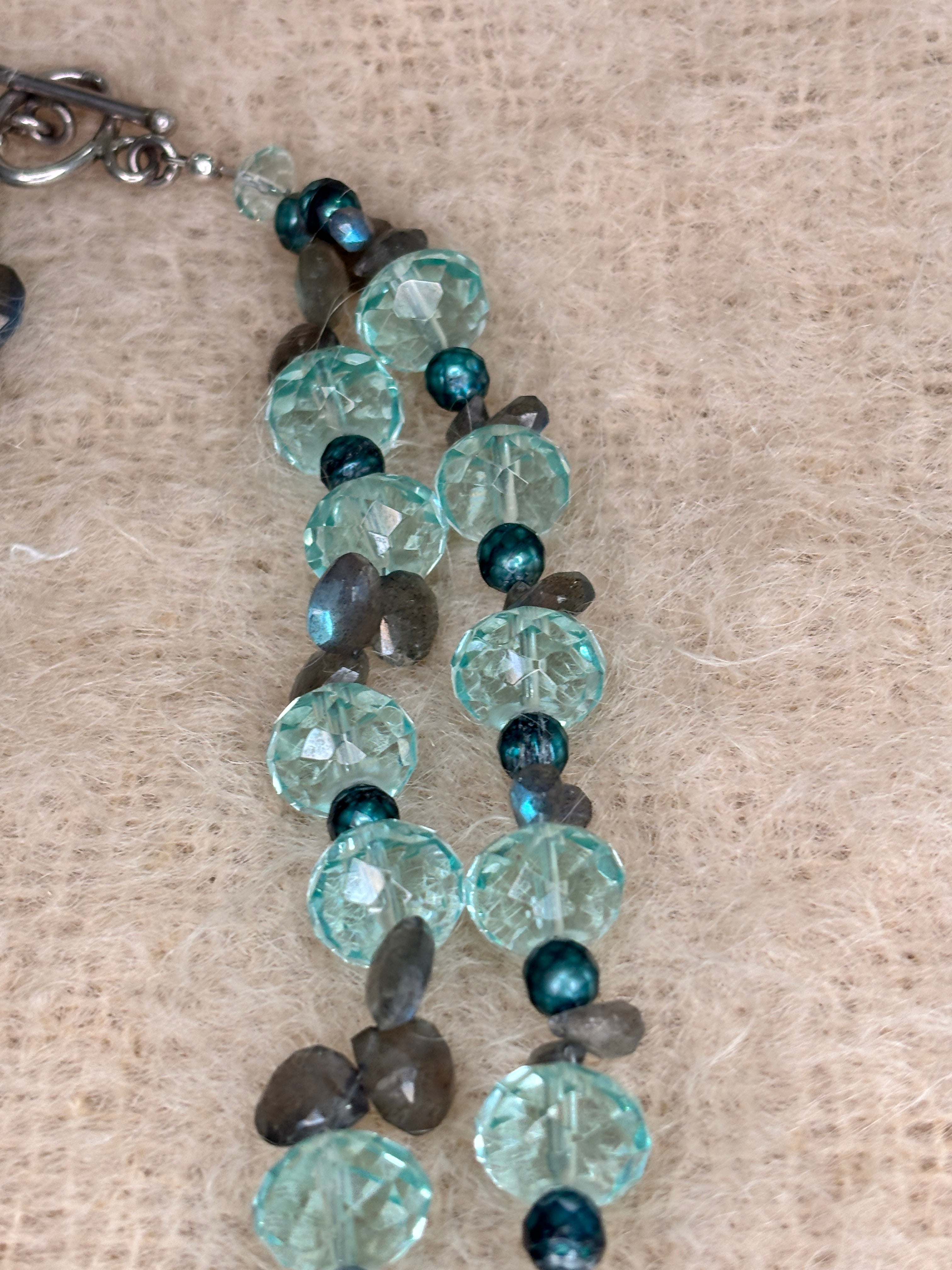 Blue Topaz Labordorite Faceted Fresh Water Pearls Necklace
