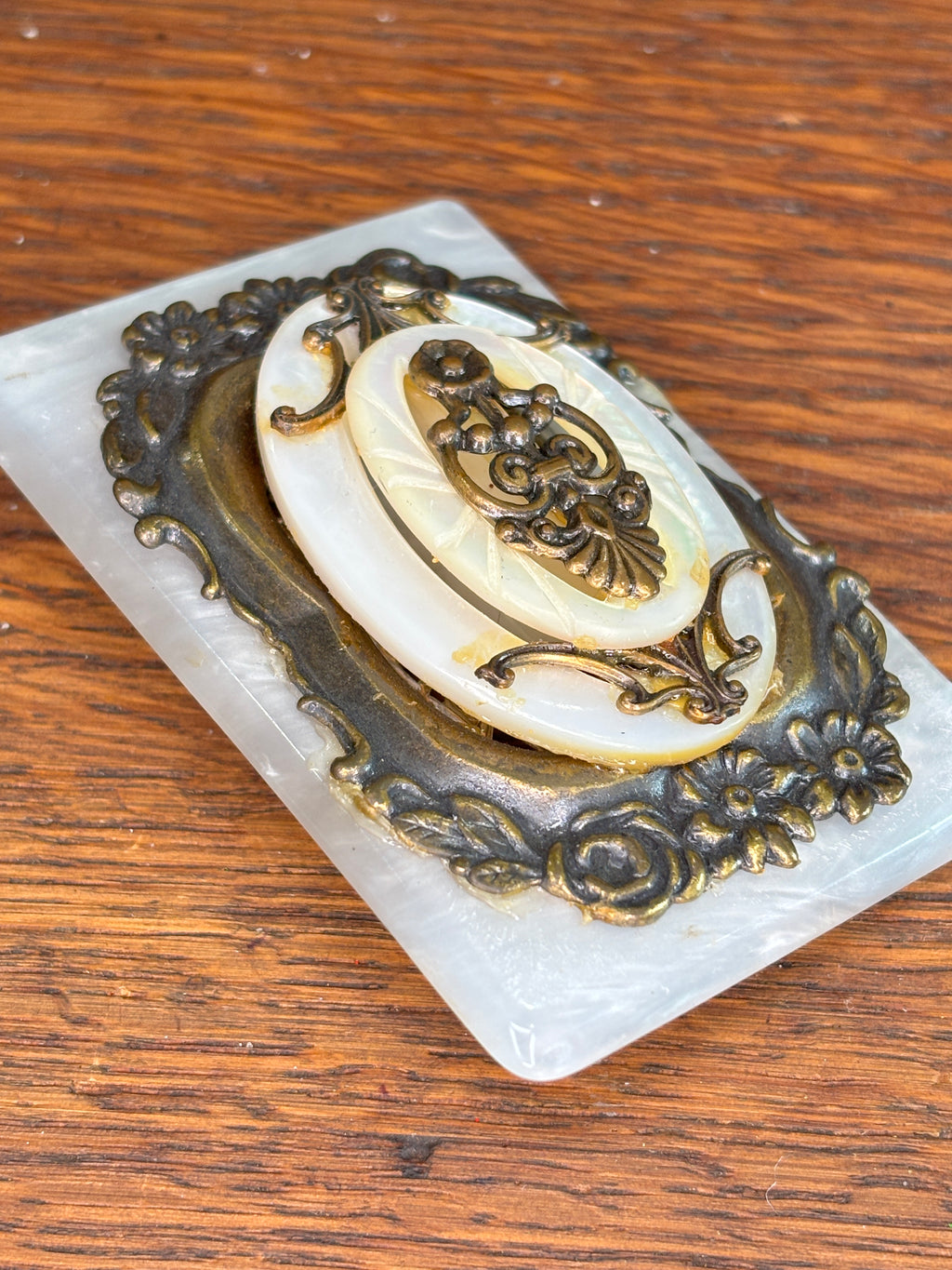 Handcrafted Mixed Metal & Mother Of Pearl Assemblage Brooch
 2-2A MOP