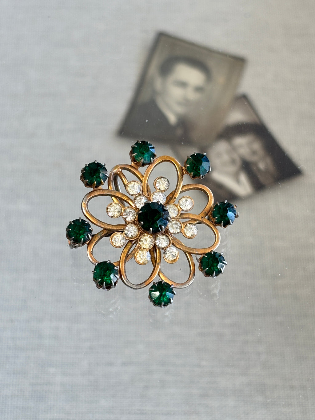 Green Rhinestone Brooch