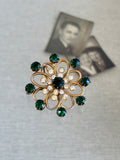 Green Rhinestone Brooch