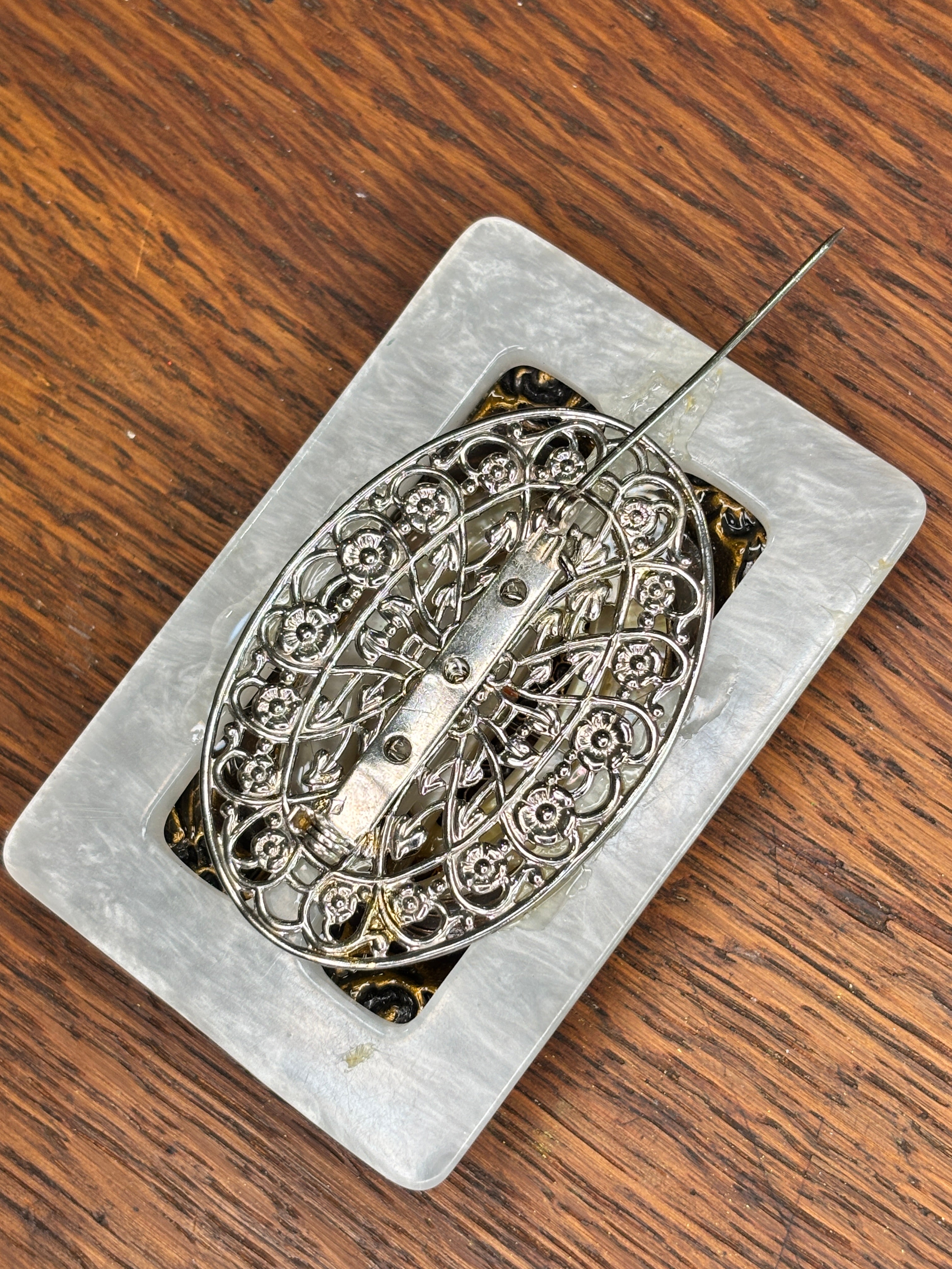 Handcrafted Mixed Metal & Mother Of Pearl Assemblage Brooch
 2-2A MOP