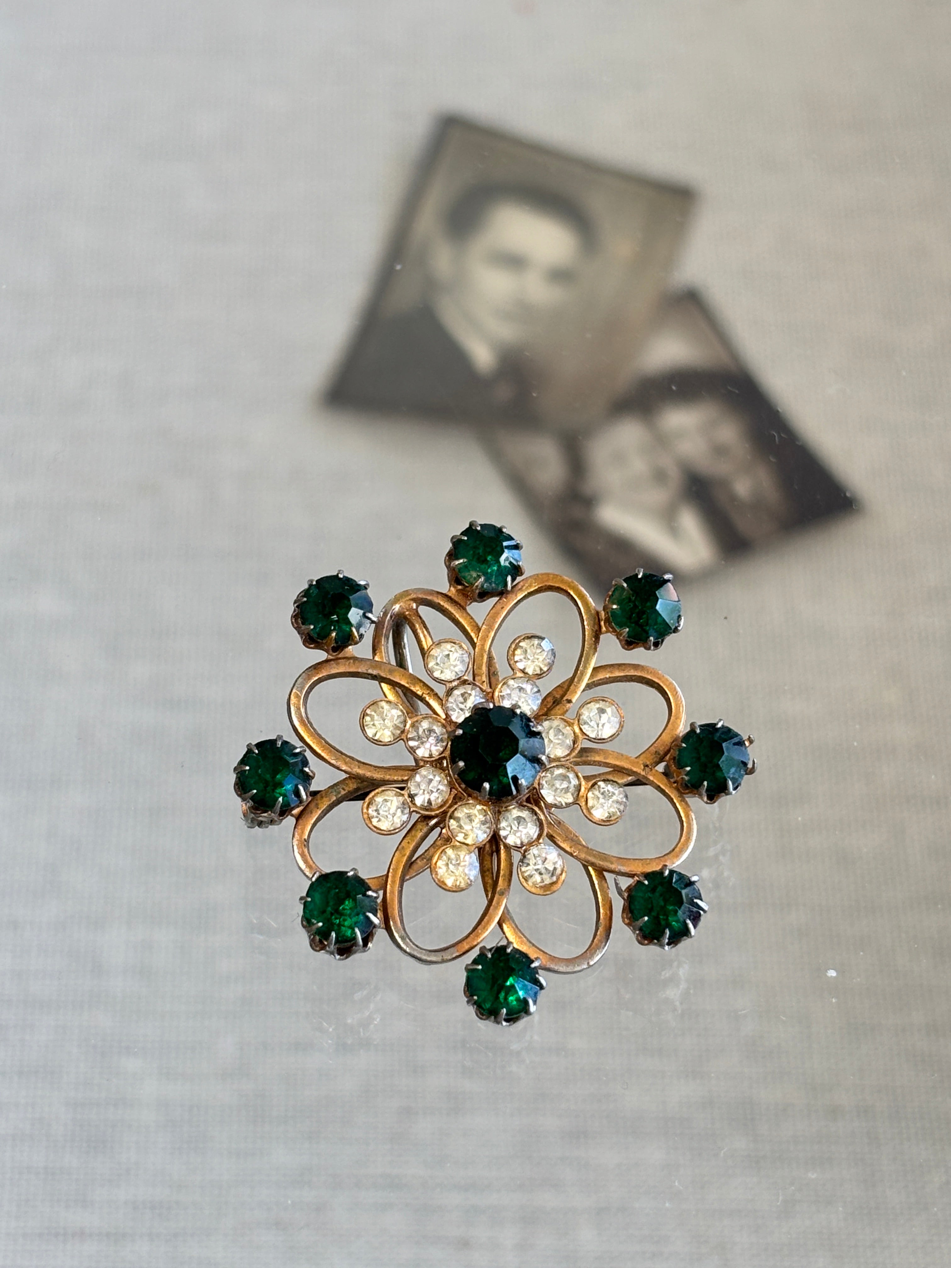 Green Rhinestone Brooch
