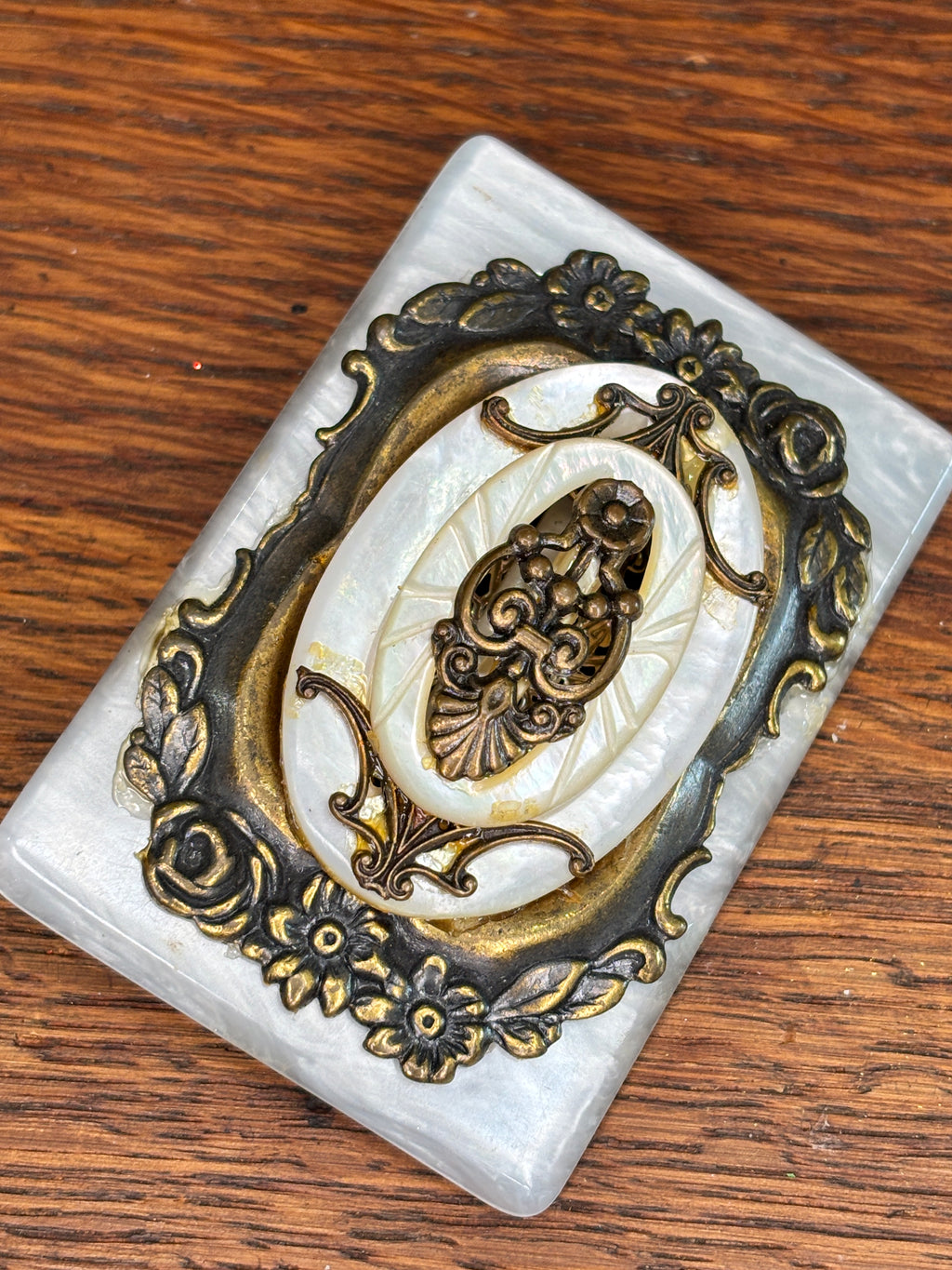 Handcrafted Mixed Metal & Mother Of Pearl Assemblage Brooch
 2-2A MOP