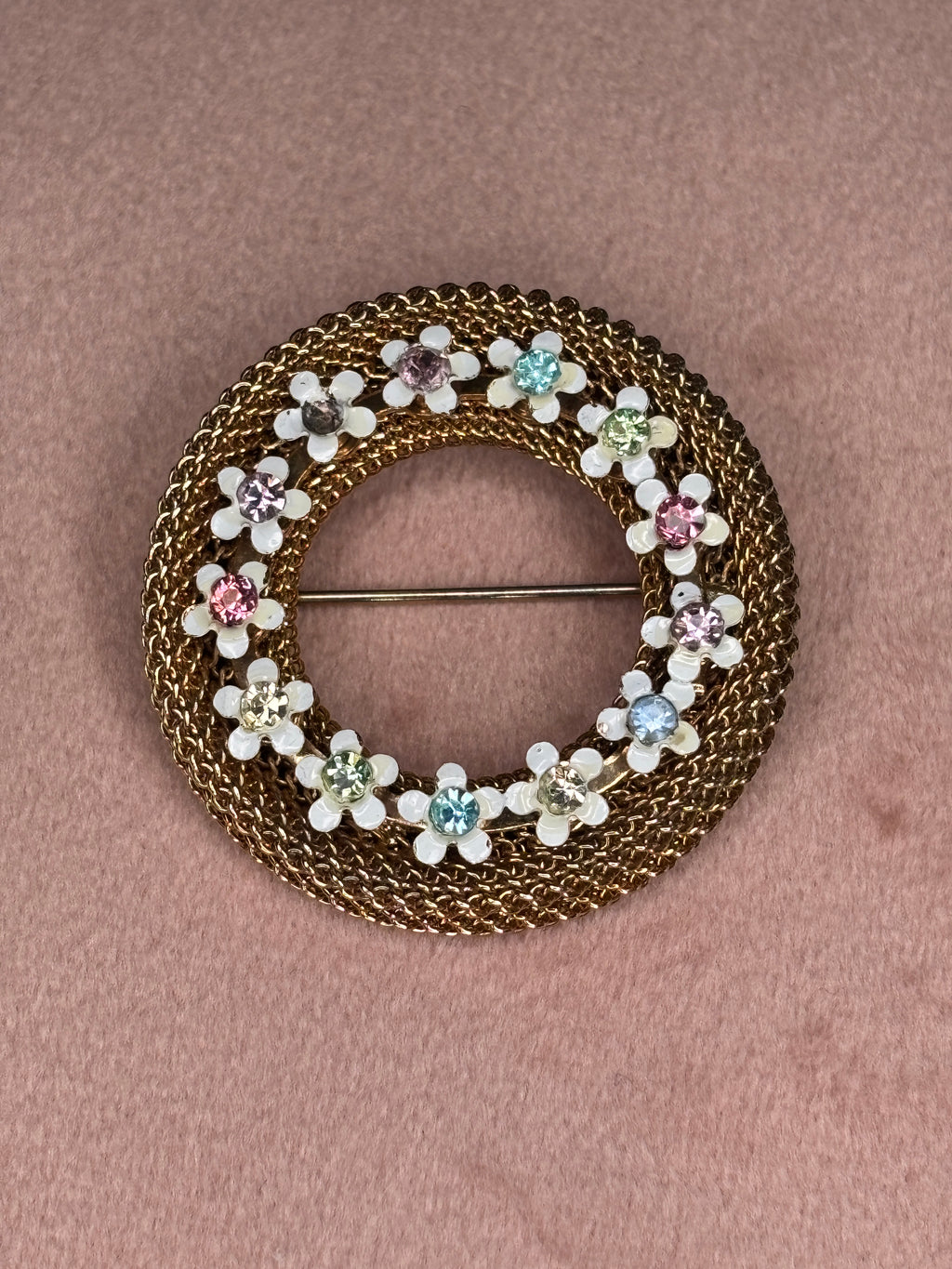 Floral Rhinestone Wreath Brooch