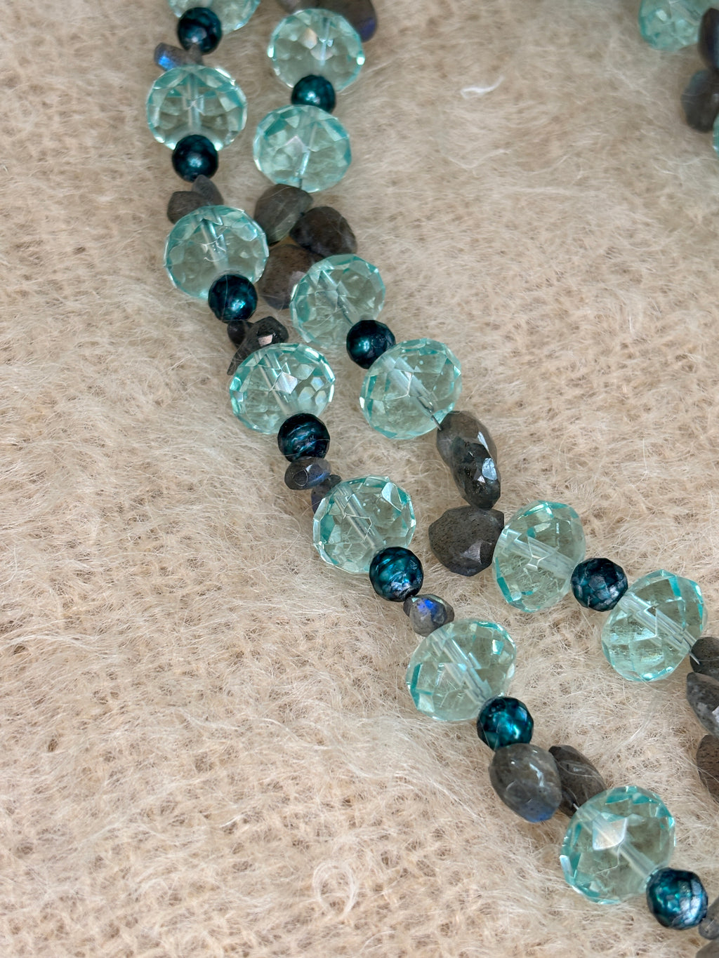 Blue Topaz Labordorite Faceted Fresh Water Pearls Necklace