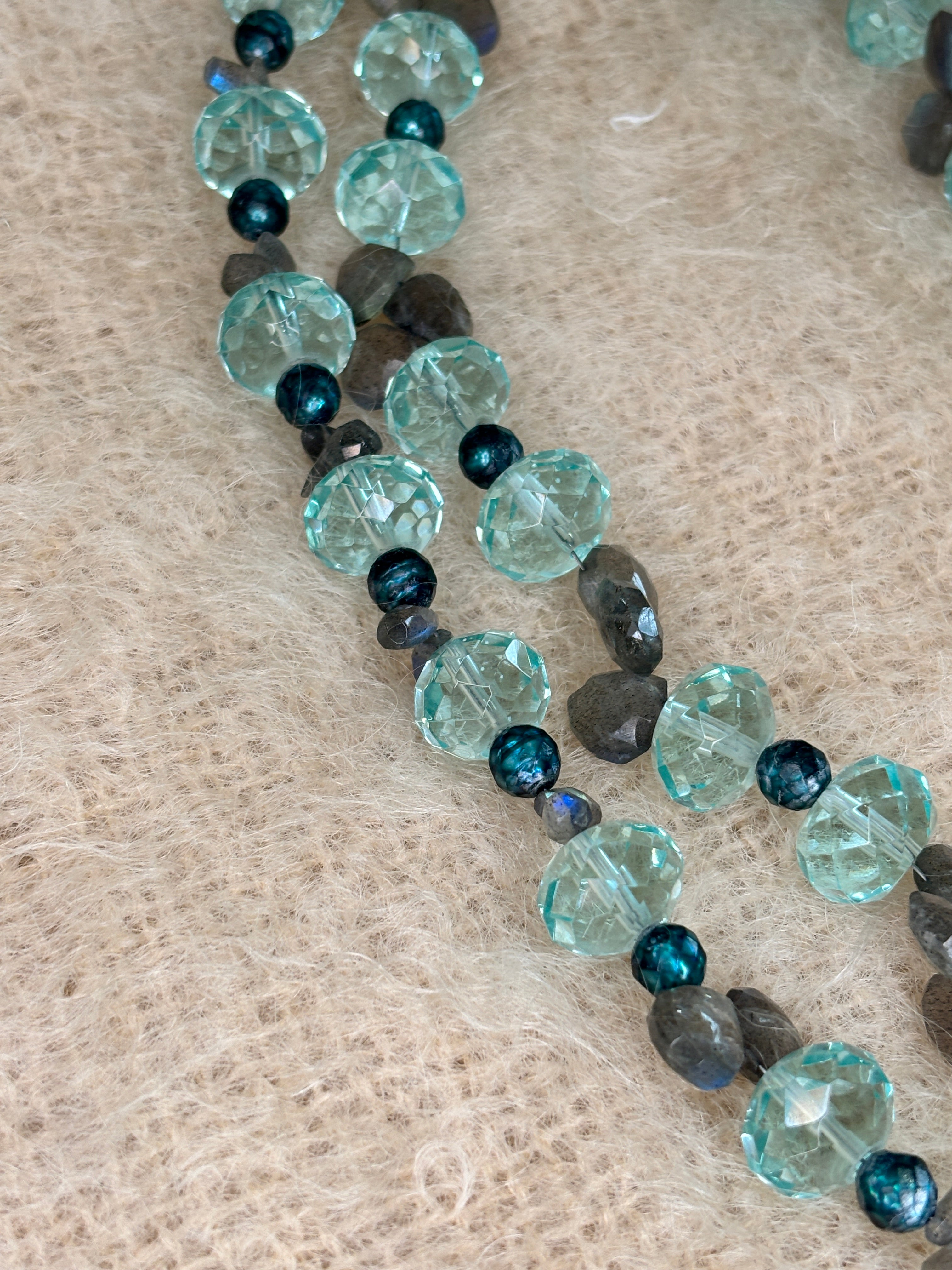 Blue Topaz Labordorite Faceted Fresh Water Pearls Necklace