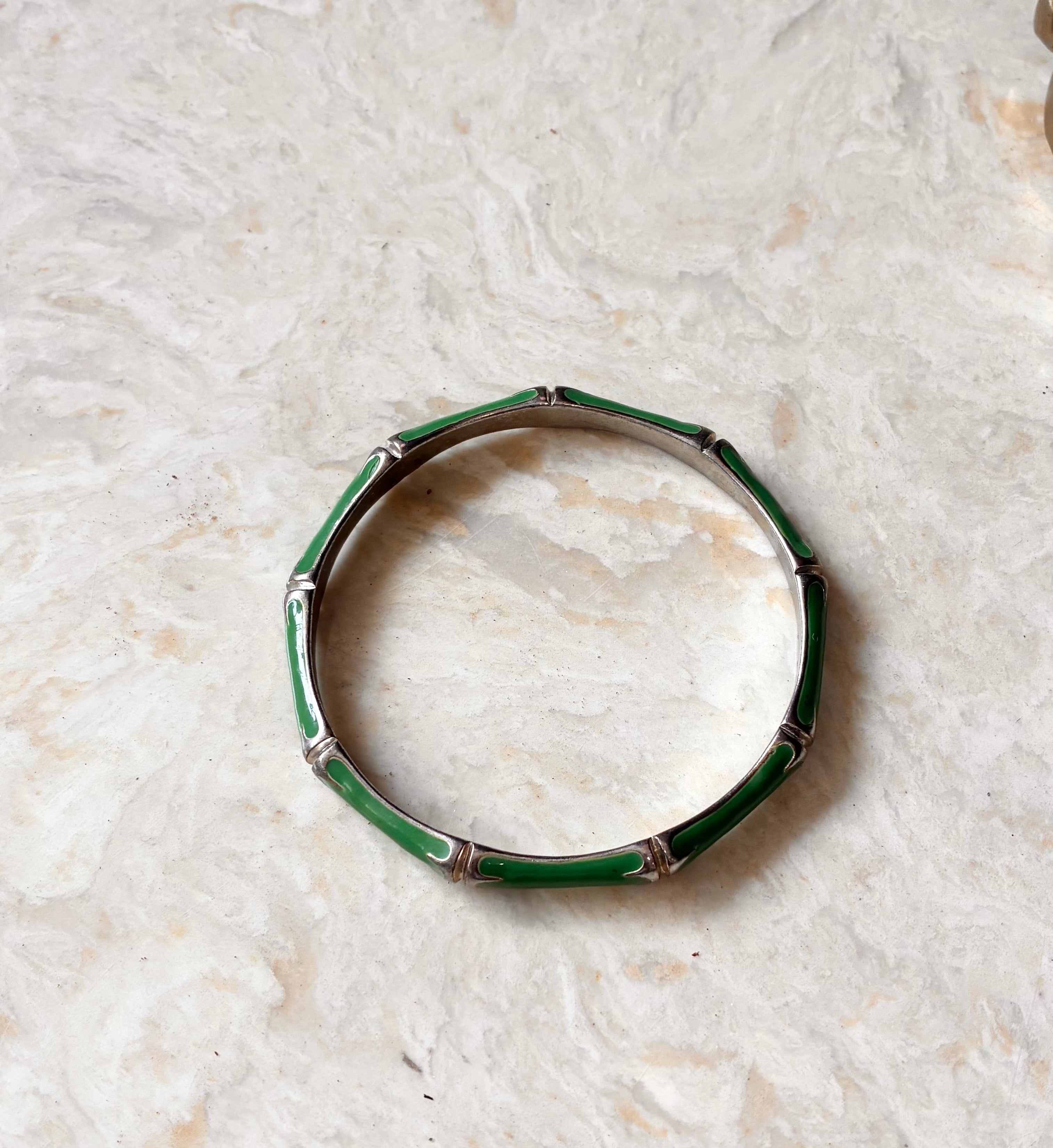 Green Enamel Gold Tone Bamboo Bracelet