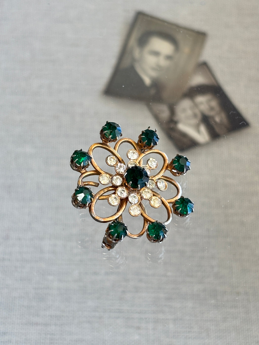 Green Rhinestone Brooch