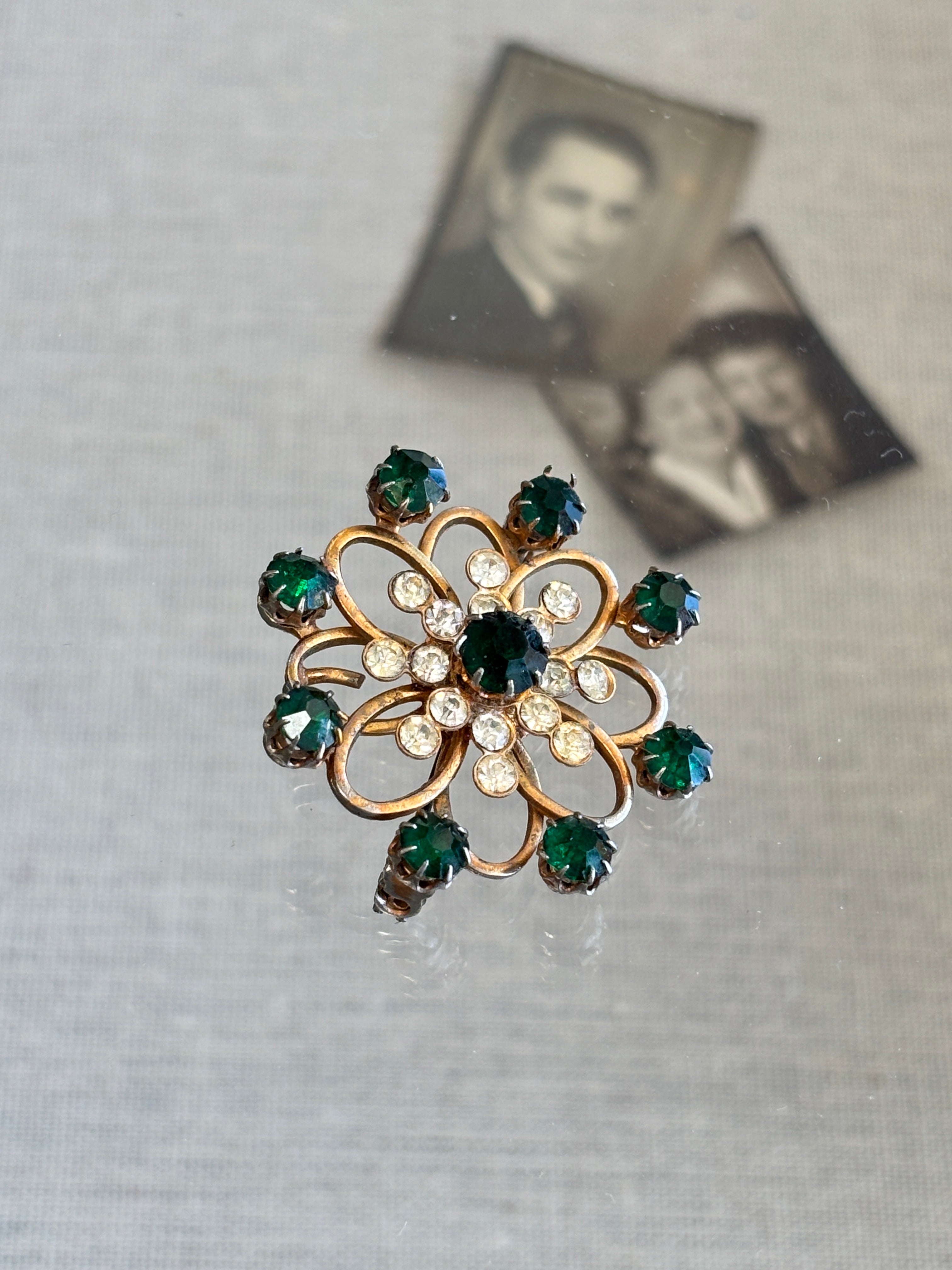 Green Rhinestone Brooch