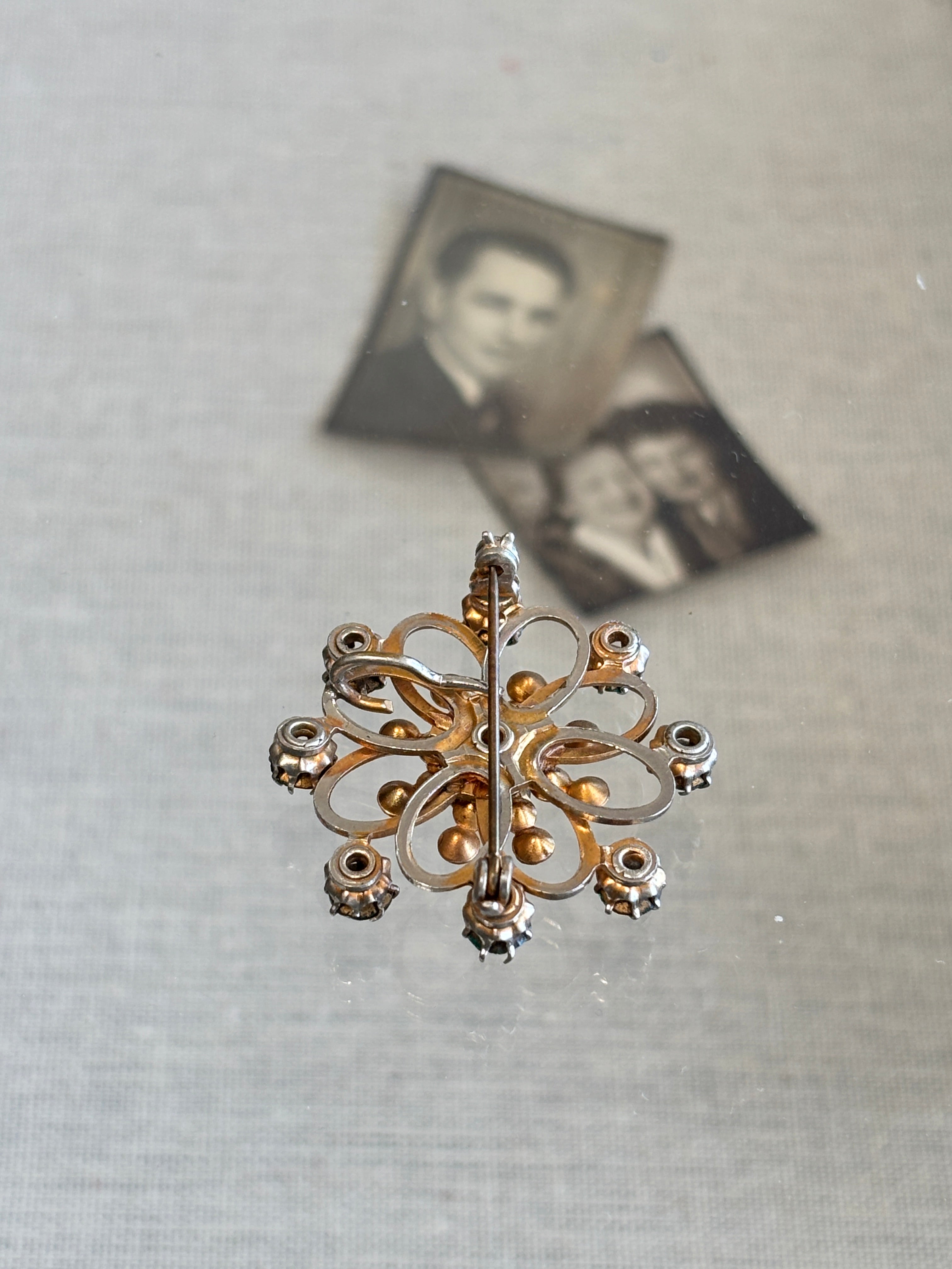 Green Rhinestone Brooch