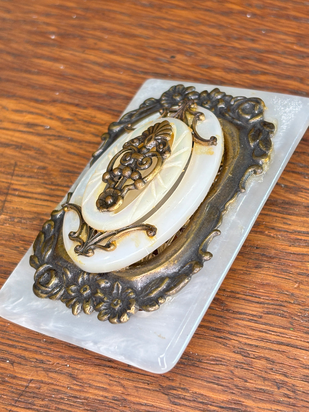 Handcrafted Mixed Metal & Mother Of Pearl Assemblage Brooch
 2-2A MOP