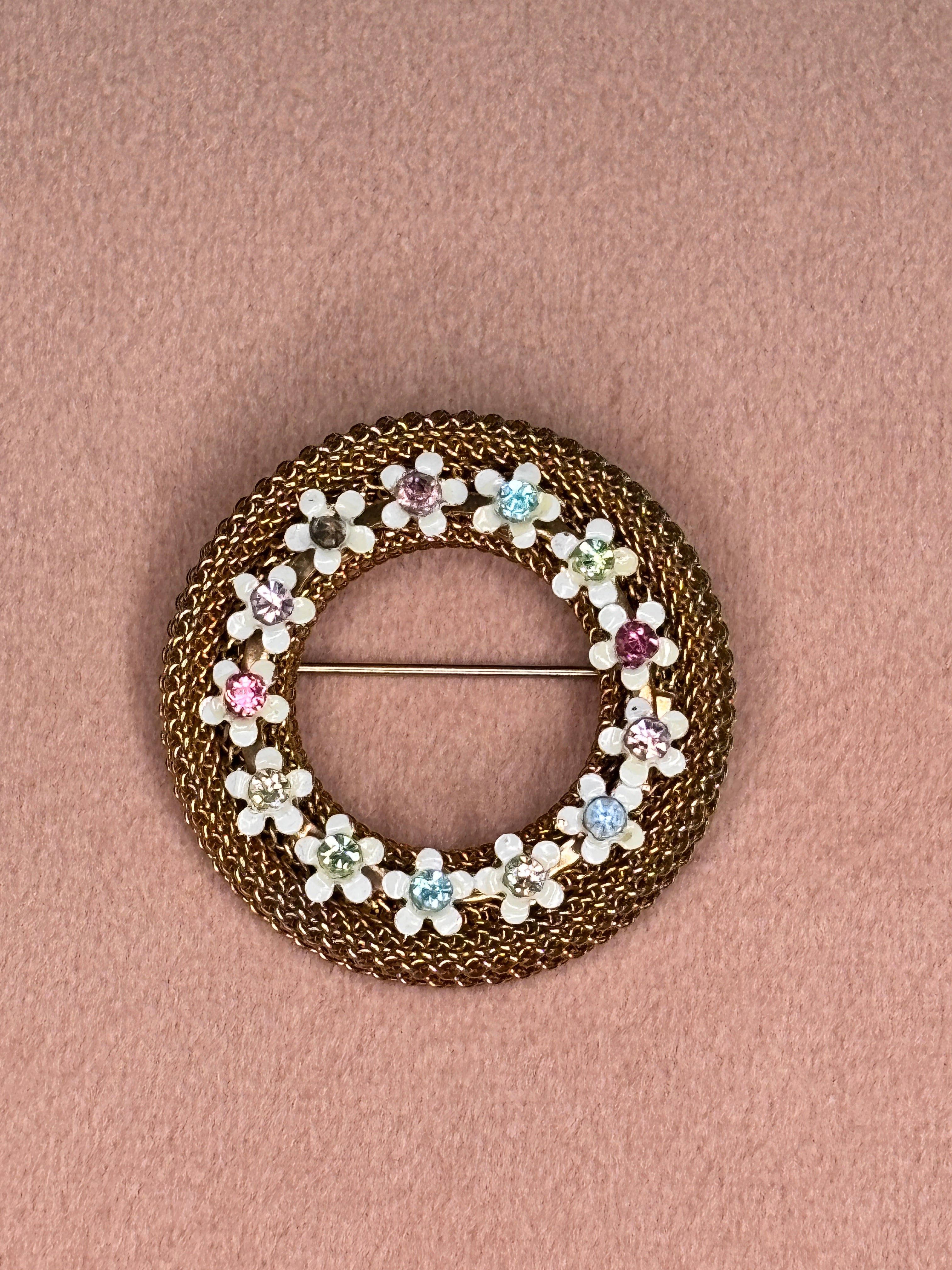 Floral Rhinestone Wreath Brooch