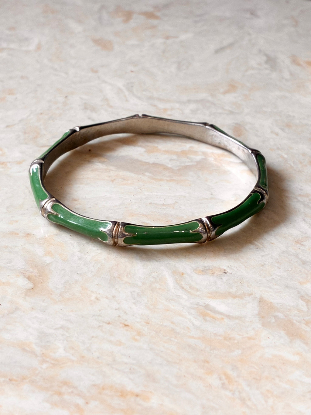 Green Enamel Gold Tone Bamboo Bracelet