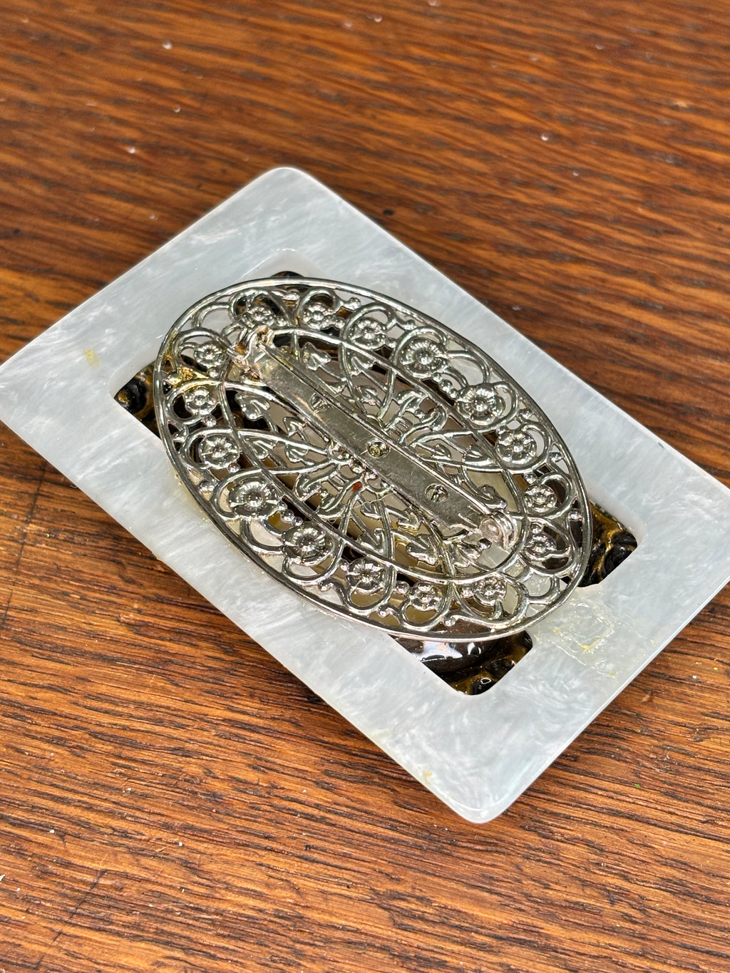 Handcrafted Mixed Metal & Mother Of Pearl Assemblage Brooch
 2-2A MOP