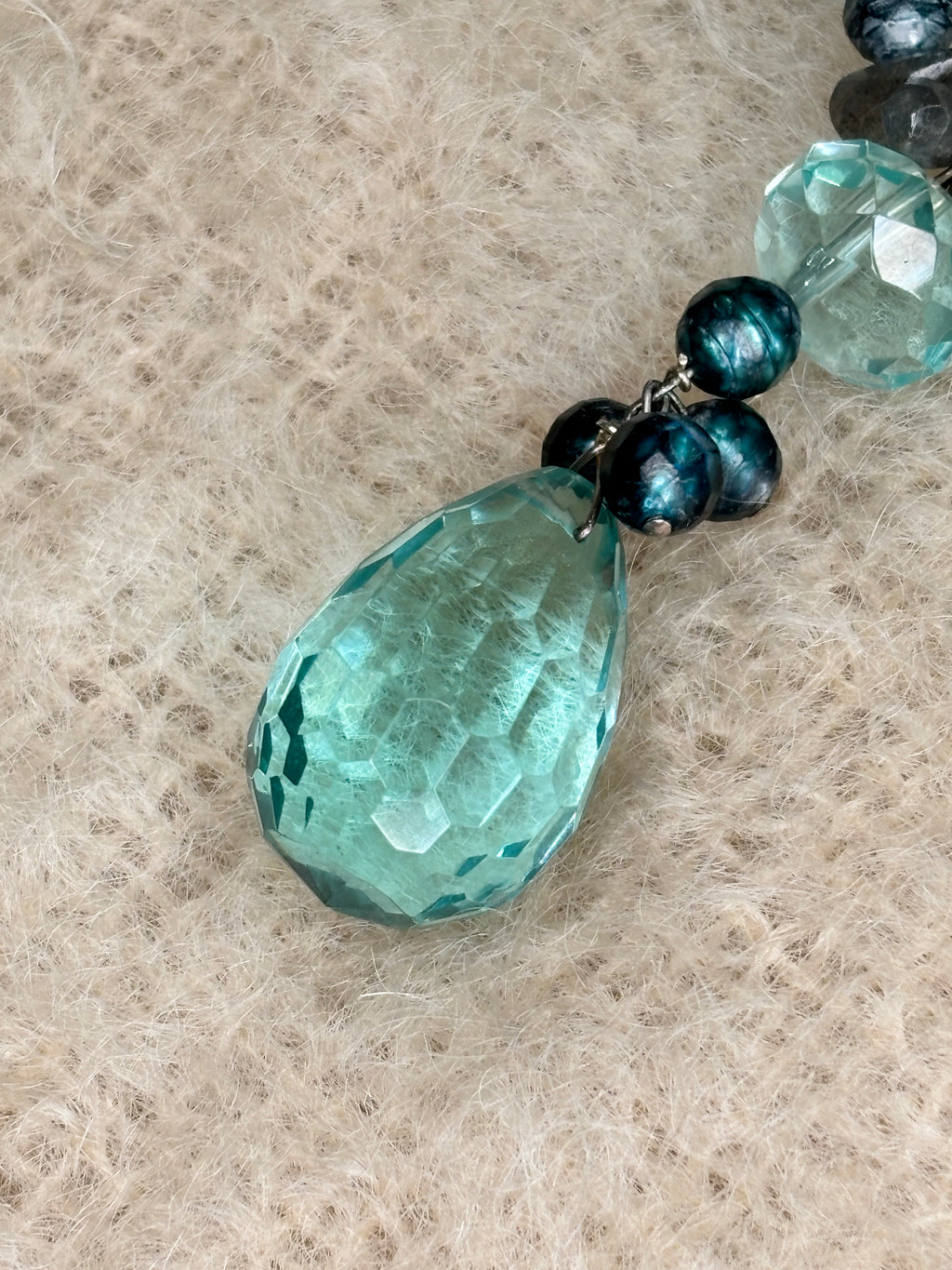 Blue Topaz Labordorite Faceted Fresh Water Pearls Necklace
