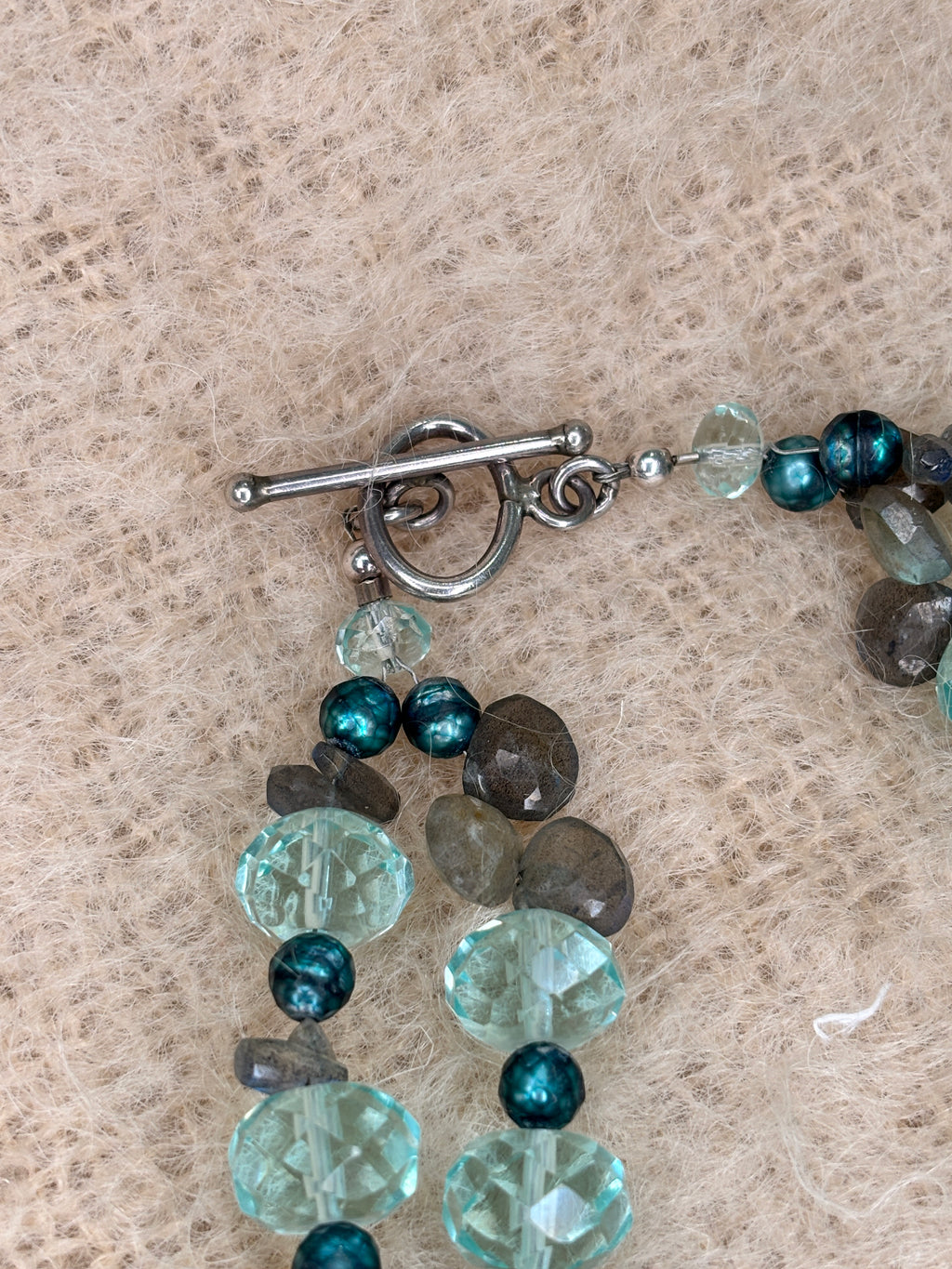 Blue Topaz Labordorite Faceted Fresh Water Pearls Necklace