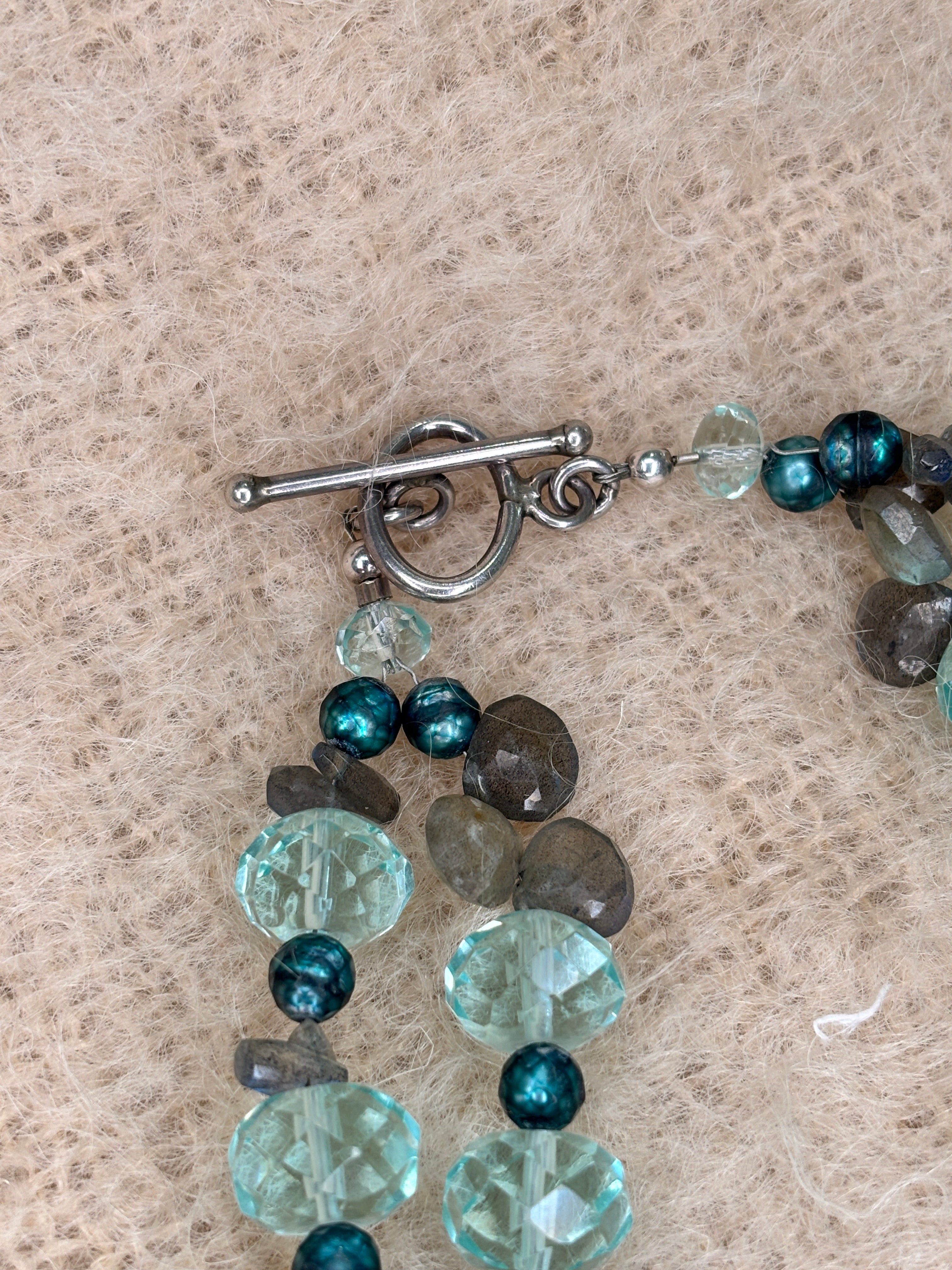 Blue Topaz Labordorite Faceted Fresh Water Pearls Necklace