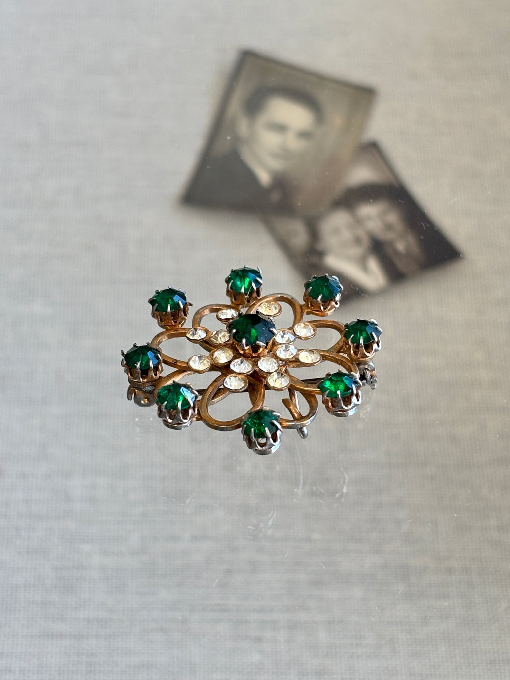 Green Rhinestone Brooch