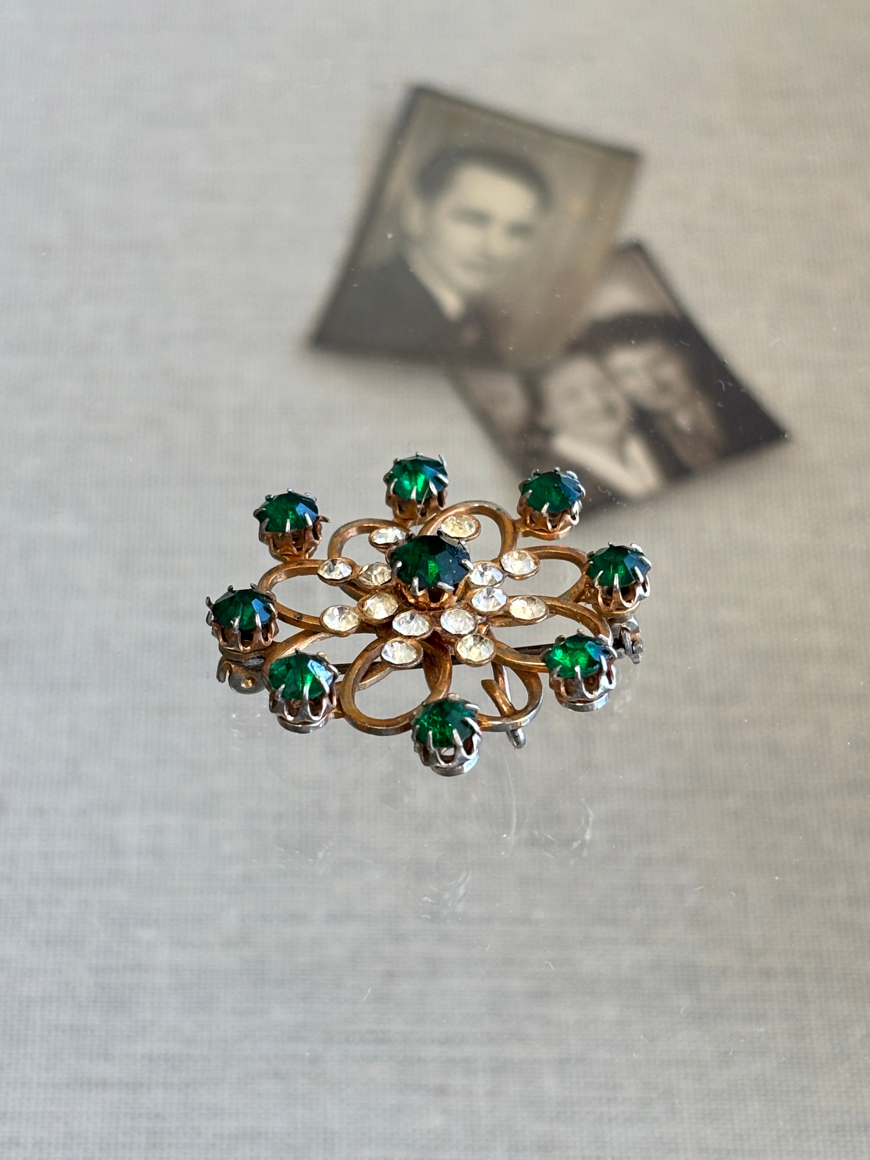 Green Rhinestone Brooch