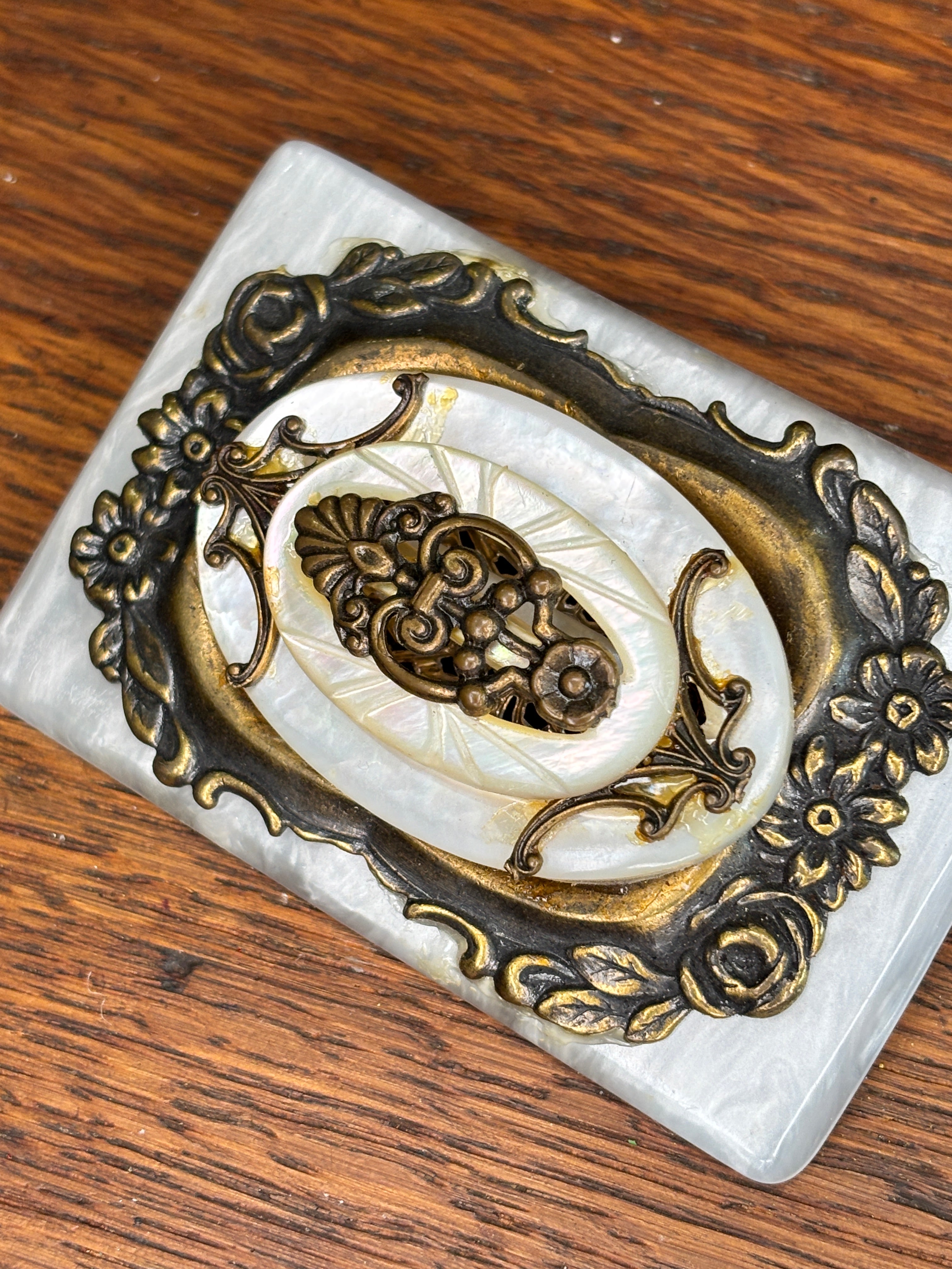 Handcrafted Mixed Metal & Mother Of Pearl Assemblage Brooch
 2-2A MOP