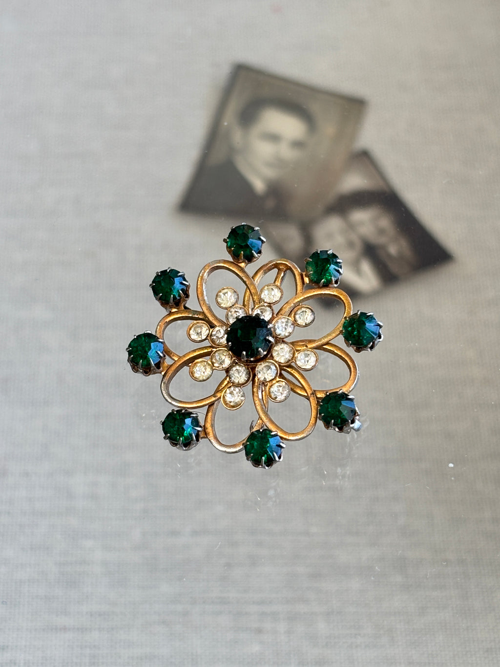 Green Rhinestone Brooch