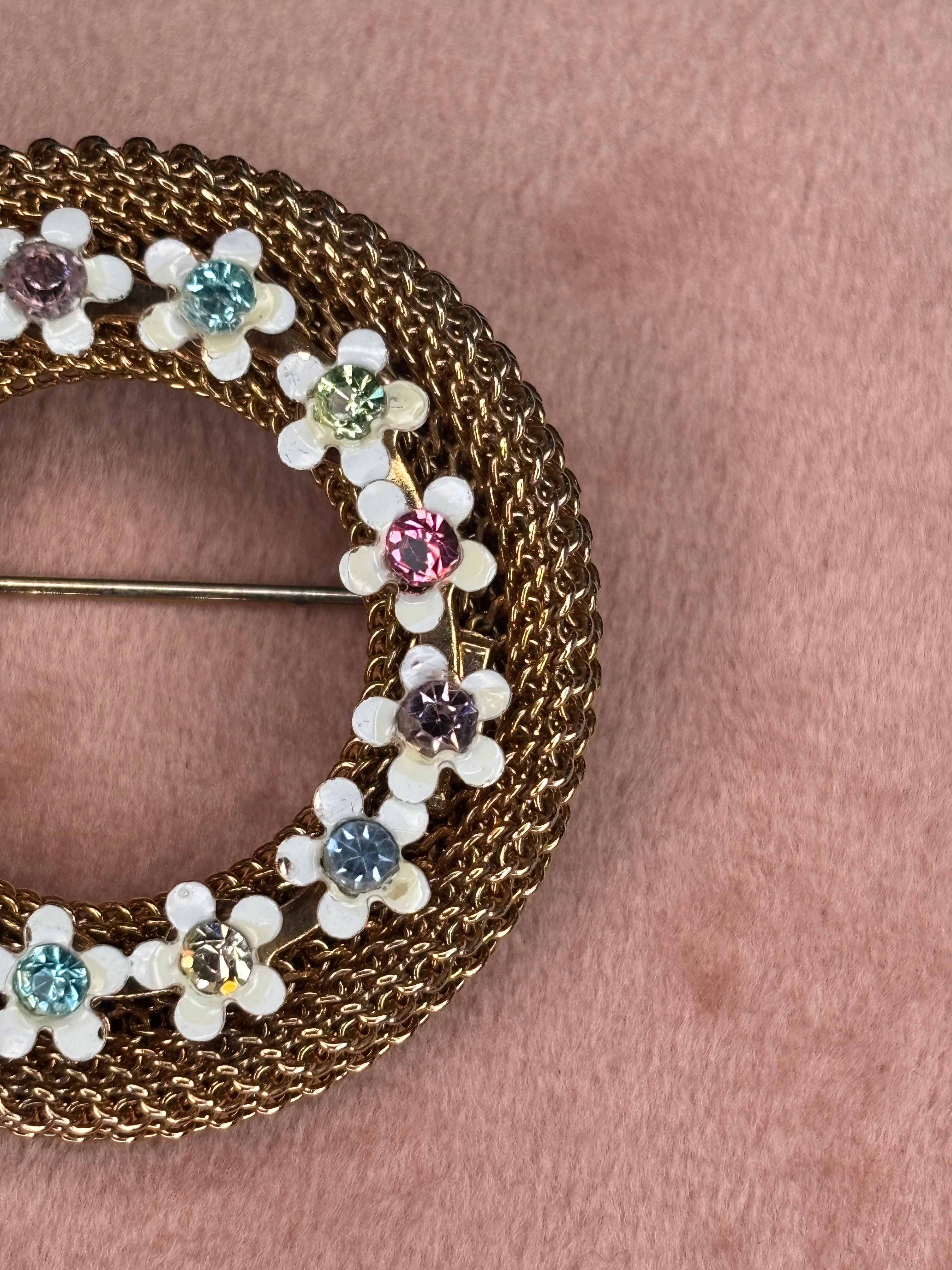 Floral Rhinestone Wreath Brooch