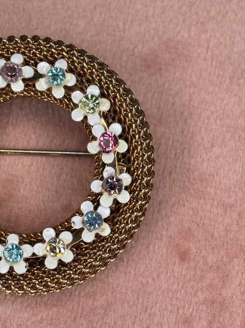 Floral Rhinestone Wreath Brooch