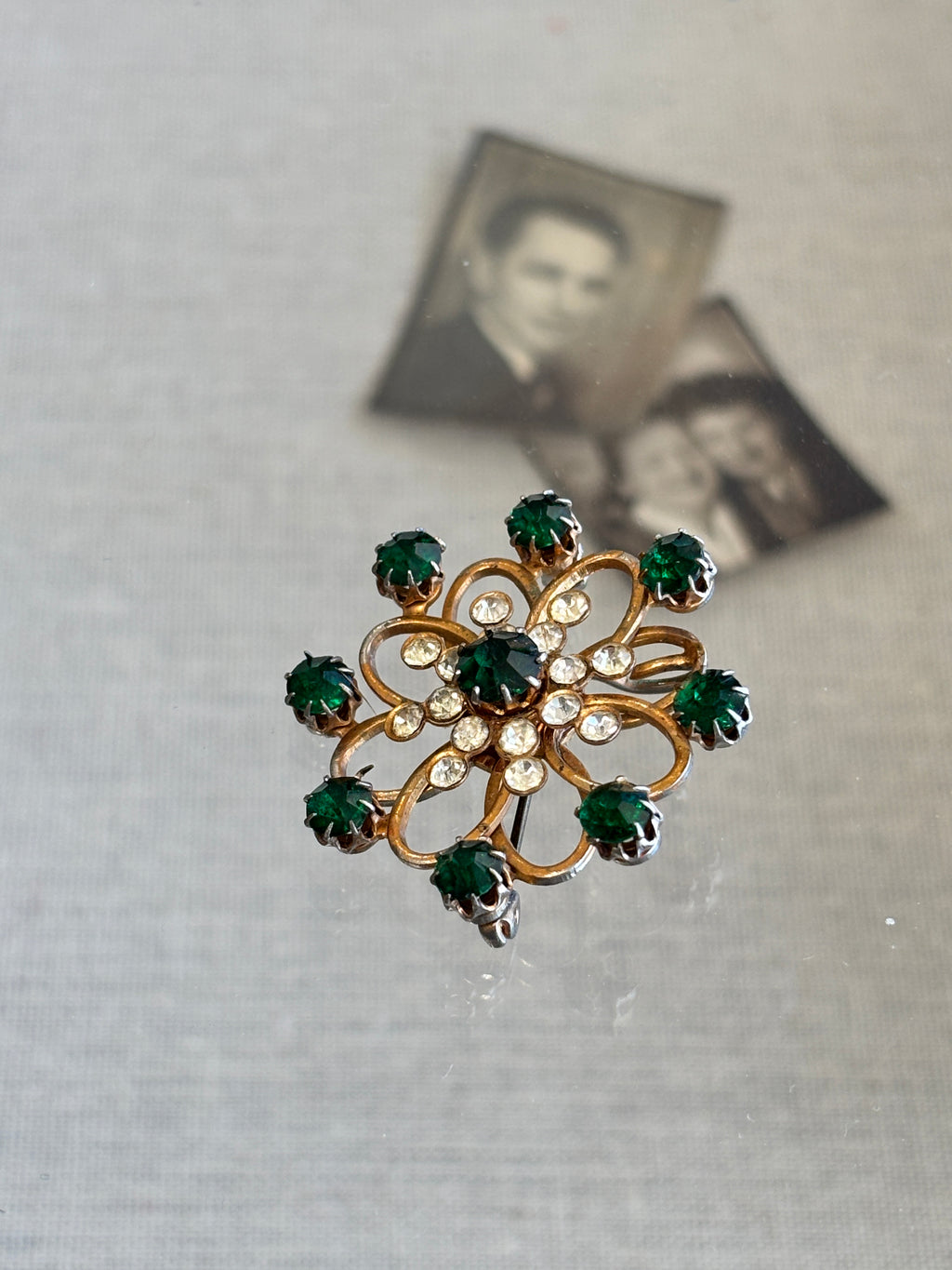 Green Rhinestone Brooch