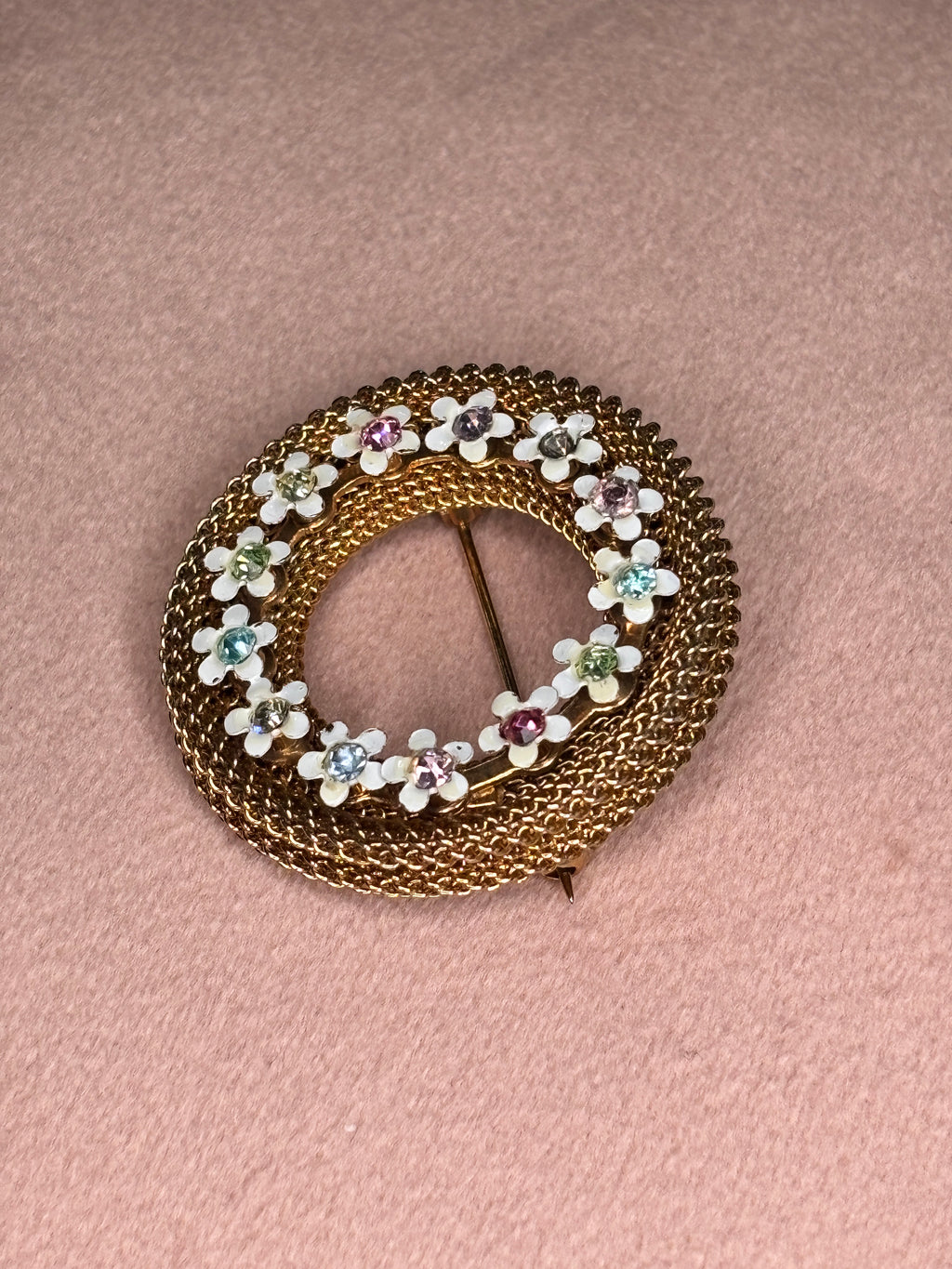 Floral Rhinestone Wreath Brooch