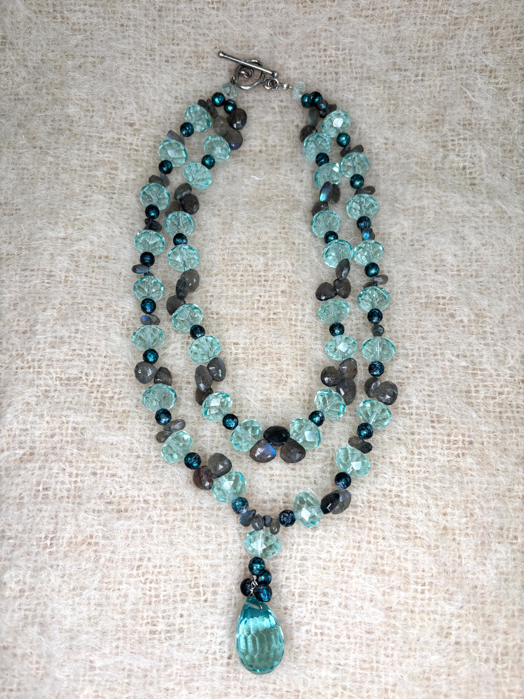 Blue Topaz Labordorite Faceted Fresh Water Pearls Necklace